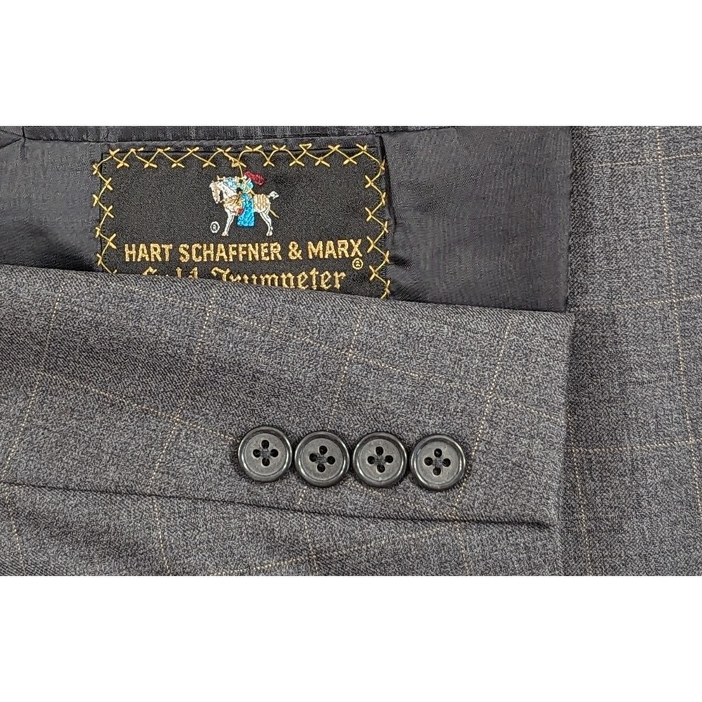 Hart‎ Schaffner Gold Trumpeteer Wool Sports Blazer Suit Jacket Gray Plaid 44L